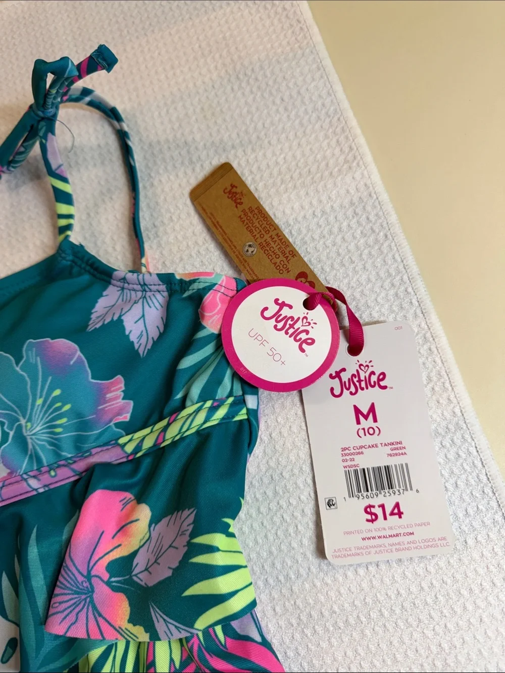 Justice Teal Tropical Ruffle Tankini with Pink & Lime Floral